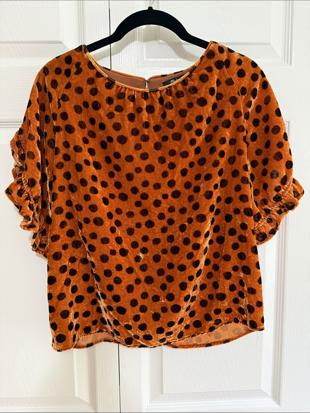 Madewell Orange Velvet Polka Dot Short Sleeve Blouse